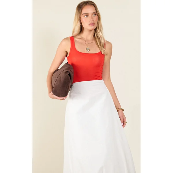 Red Sheer Soft Touch Scoop Neck Long Vest Top