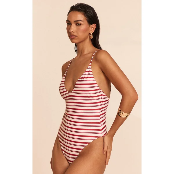 Red Stripe Print Scoop Swimsuit