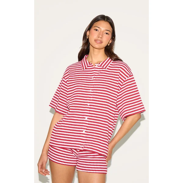 Red Stripe Textured Stripe Hotpants