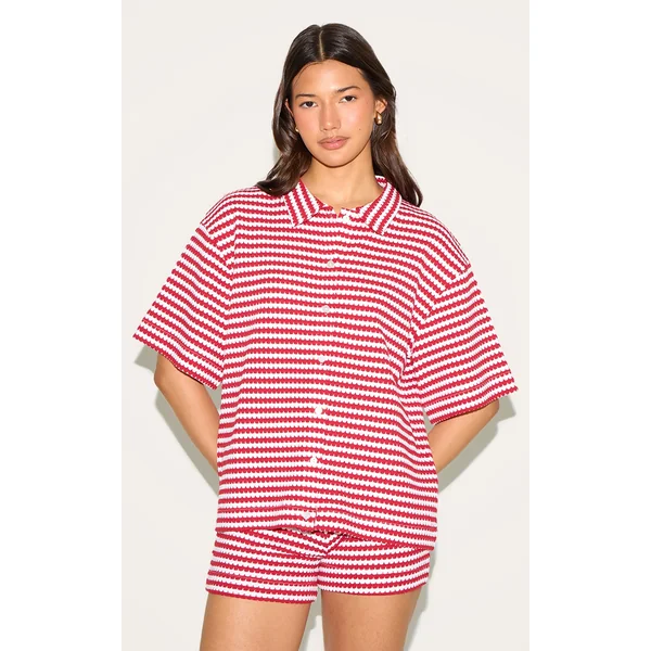 Red Stripe Textured Stripe Shirt