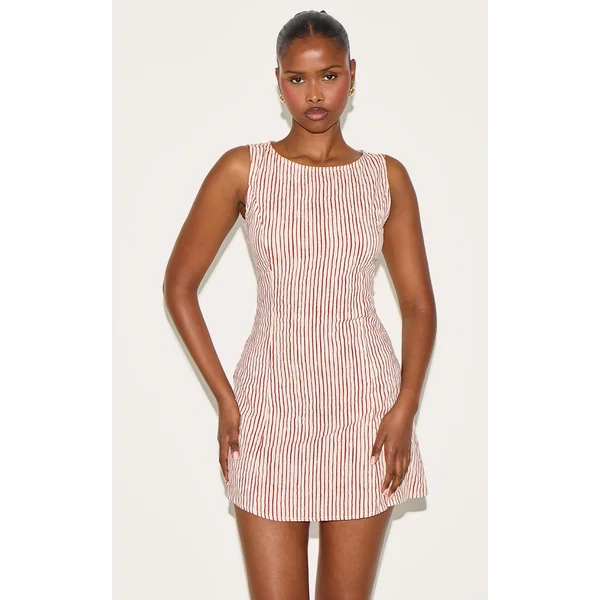 Red Striped Boat Neck Dress