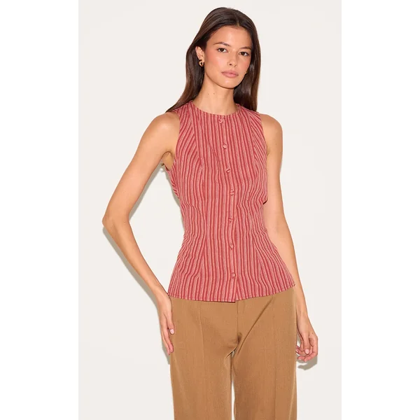 Red Striped Longline Vest