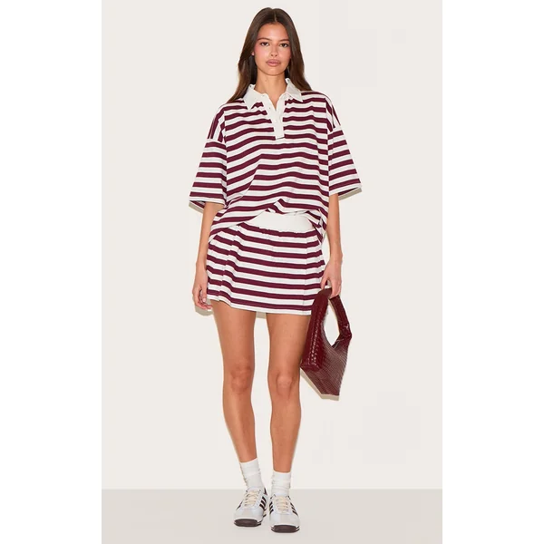 Red Striped Pleated Mini Tennis Skort