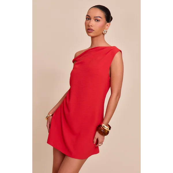Red Textured Asymmetric Shift Dress
