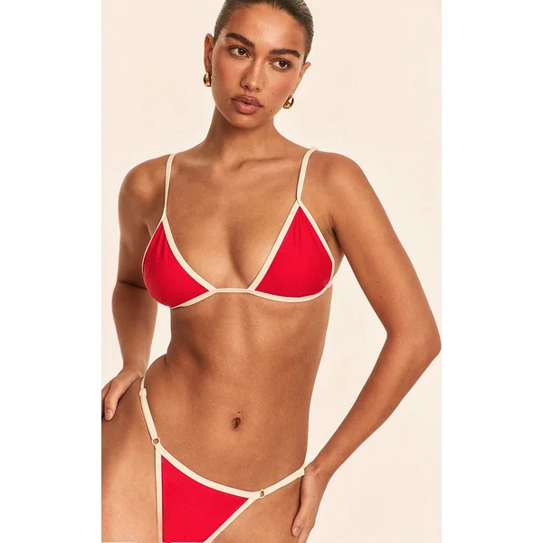 Red Triangle Contrast Binding Bikini Top