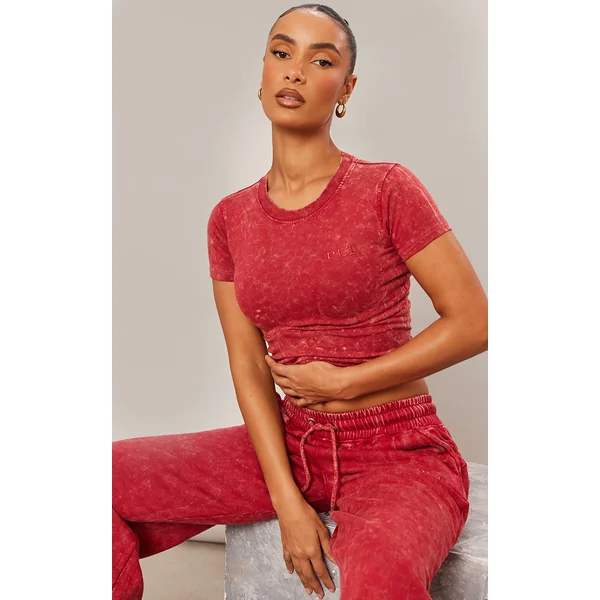 Red Washed Cotton Longline Fitted T-shirt