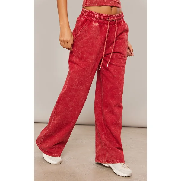 Red Washed Oversized Low Rise Wide Leg Sweatpants