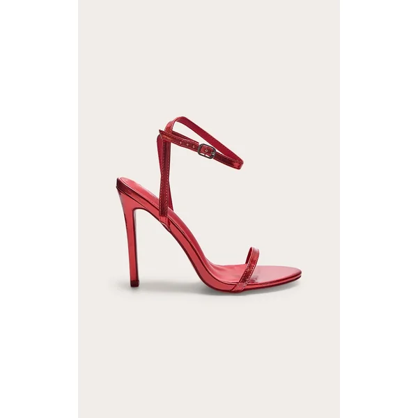 Red Wide Fit Metallic PU Round Toe Barely There High Heeled Sandals