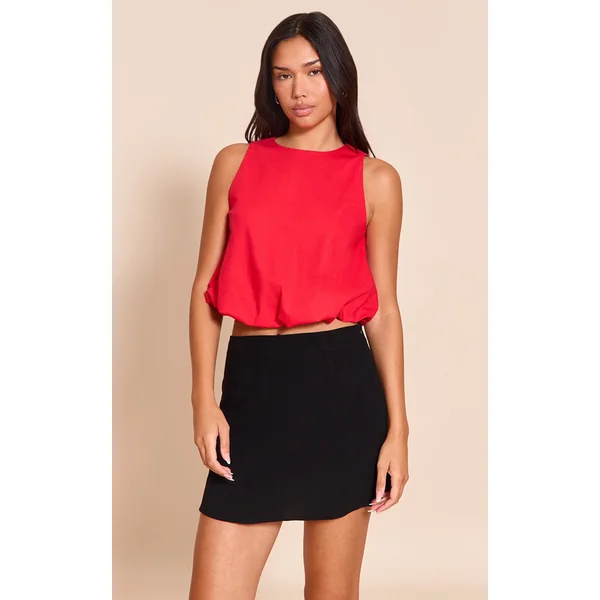 Red Woven Bubble Hem Top