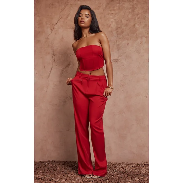 Red Woven Tailored Pants