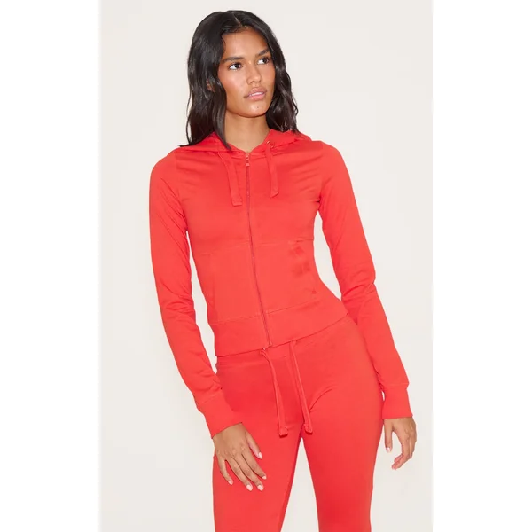 Red Zip Up Fitted Track Top