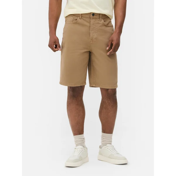 Relaxed Denim Shorts - Tan