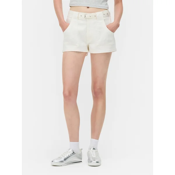 Relaxed Fit Shorts With Belt - White