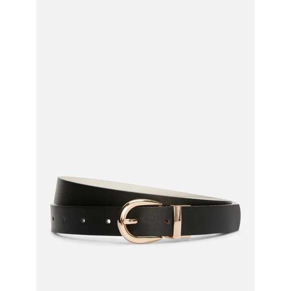 Reversible Curved-Buckle Belt - Black/Nude