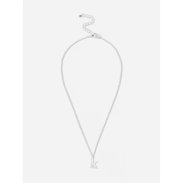 Rhinestone Initial Pendant Necklace - White