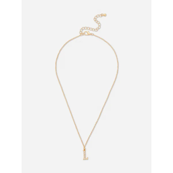 Rhinestone Initial Pendant Necklace - Yellow