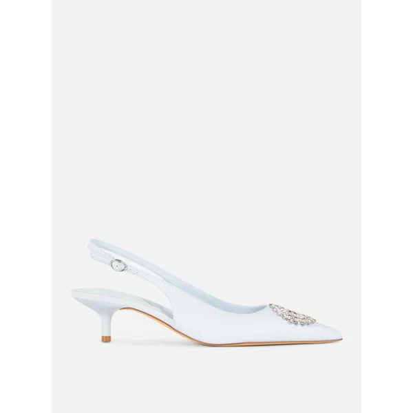 Rhinestone Slingback Heels - Light Blue