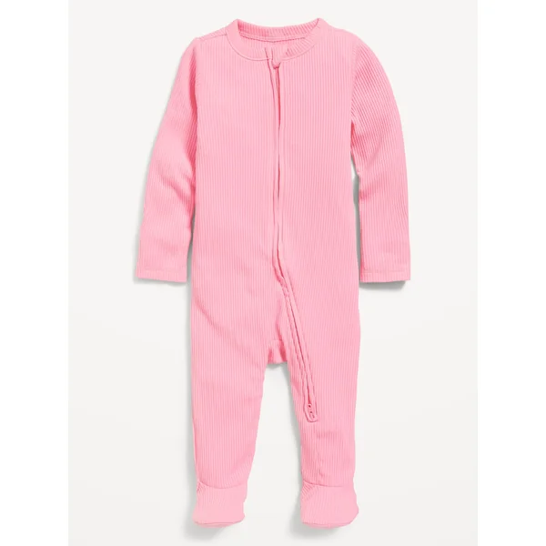 Ribbed 2-Way-Zip Sleep & Play Footed One-Piece for Baby - Anemone Pink
