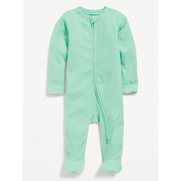 Ribbed 2-Way-Zip Sleep & Play Footed One-Piece for Baby - Aquaverde