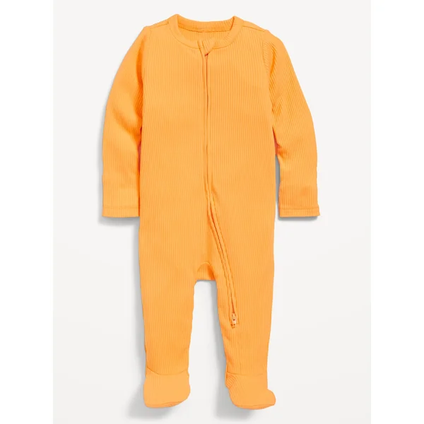 Ribbed 2-Way-Zip Sleep & Play Footed One-Piece for Baby - Golden Aura