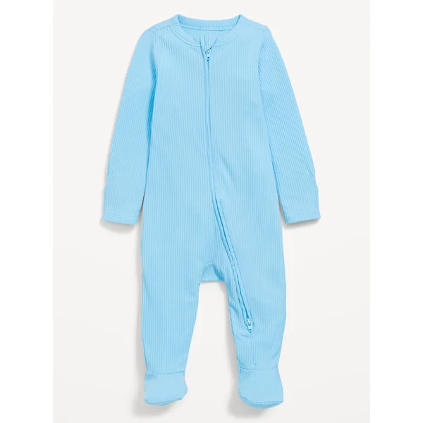 Ribbed 2-Way-Zip Sleep & Play Footed One-Piece for Baby - Wellbeing Blue