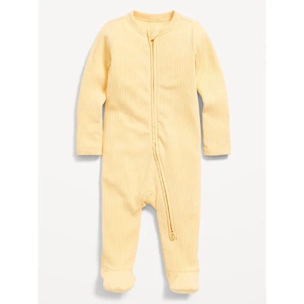 Ribbed 2-Way-Zip Sleep & Play Footed One-Piece for Baby - YELLOW