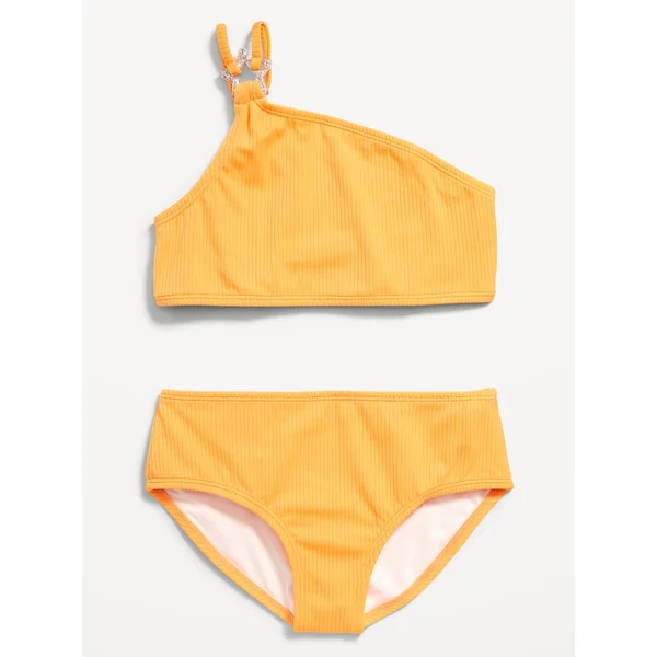 Ribbed Asymmetric Swim Set for Girls - GOLDEN AURORA