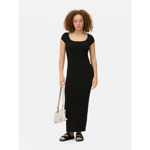 Ribbed Bodycon Maxi Dress - Black