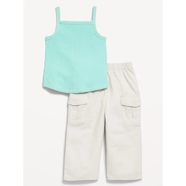 Ribbed Cami Tank and Cargo Pants Set for Baby - Aquaverde