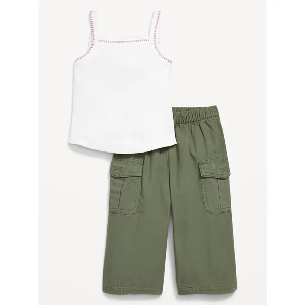 Ribbed Cami Tank and Cargo Pants Set for Baby - White Lilies