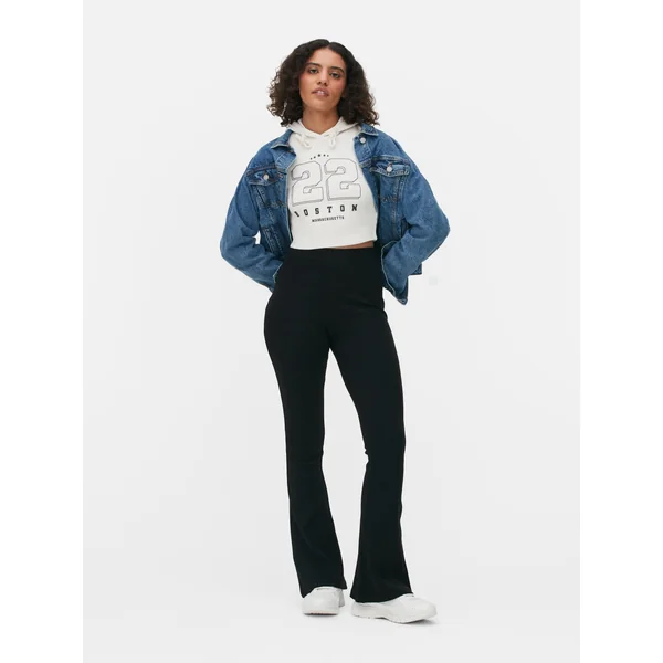 Ribbed Flared Leggings - Black