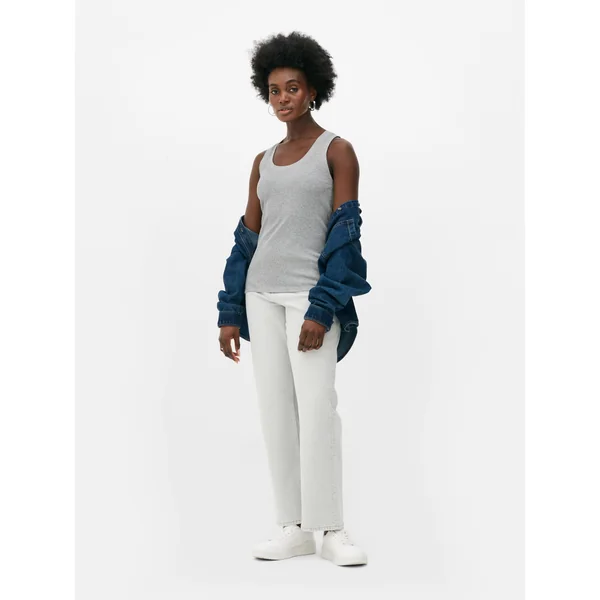 Ribbed Jersey Knit Tank - Gray Heather