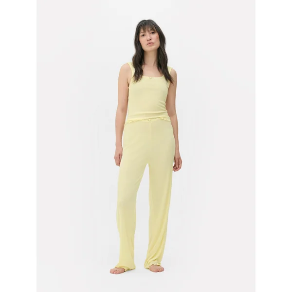 Ribbed Jersey Pajama Pants - Light Yellow