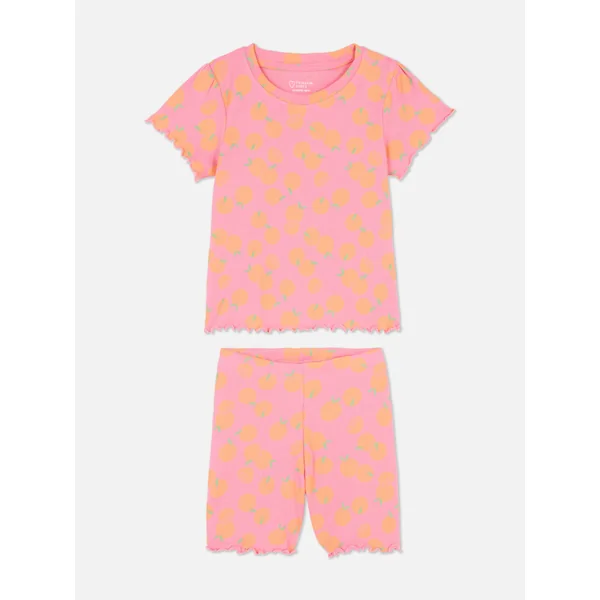 Ribbed Lettuce Trim T-Shirt and Shorts - Pink
