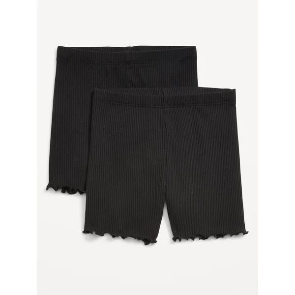 Ribbed Lettuce-Edge Biker Shorts 2-Pack for Toddler Girls - Black Jack