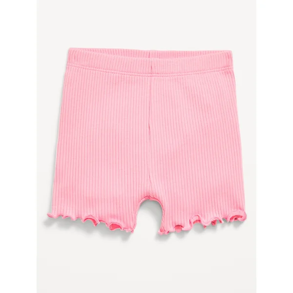 Ribbed Lettuce-Edge Biker Shorts for Baby - Anemone Pink