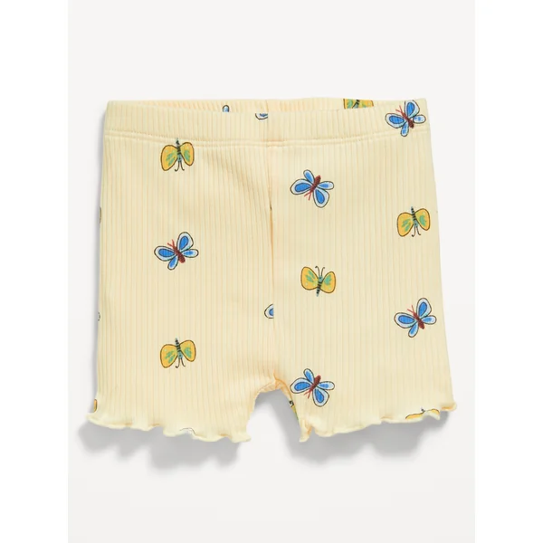Ribbed Lettuce-Edge Biker Shorts for Baby - Butterfly Yellow