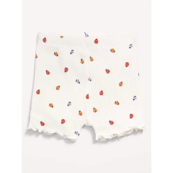 Ribbed Lettuce-Edge Biker Shorts for Baby - Ladybug