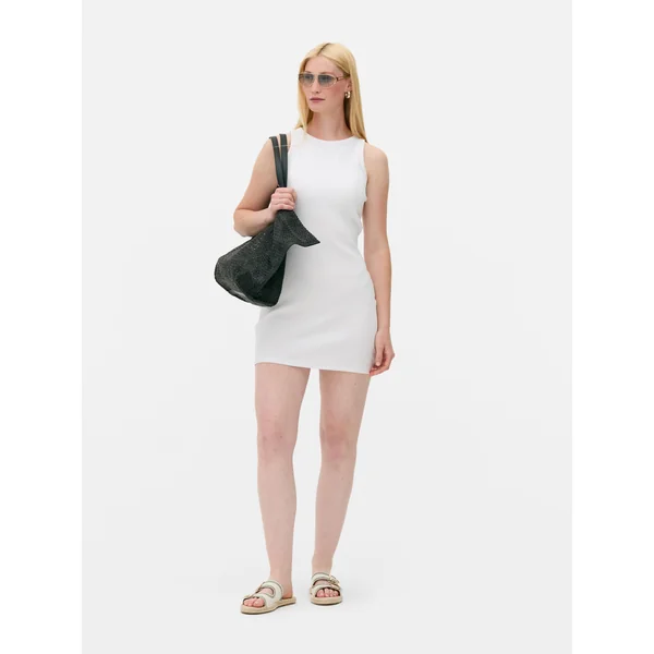 Ribbed Racerback Mini Dress - White