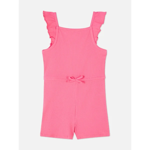 Ribbed Ruffle Playsuit - Pink