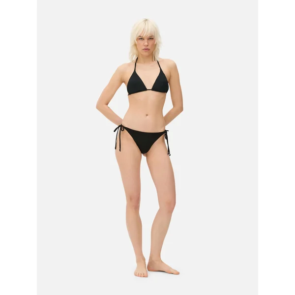 Ribbed Triangle Bikini Bottoms - Black