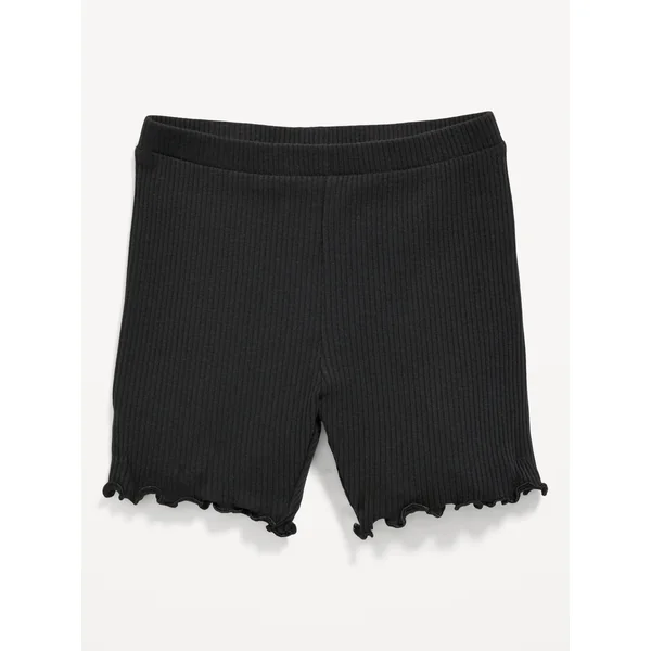 Rib-Knit Lettuce-Edge Biker Shorts for Toddler Girls - Black Jack