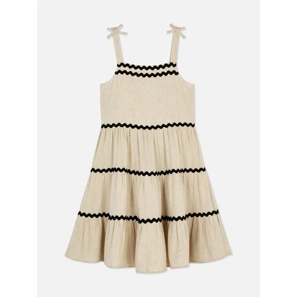Rick Rack Tiered Dress - Beige