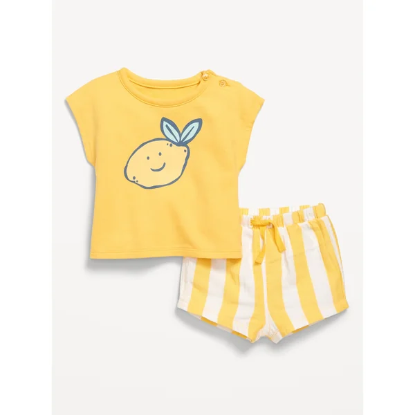 Ringer Graphic T-Shirt and Shorts Set for Baby - Yellow Stripe