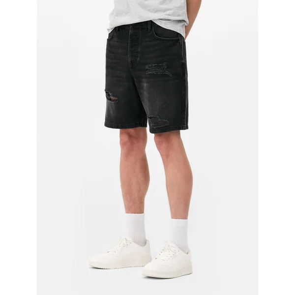 Ripped Denim Shorts - Black