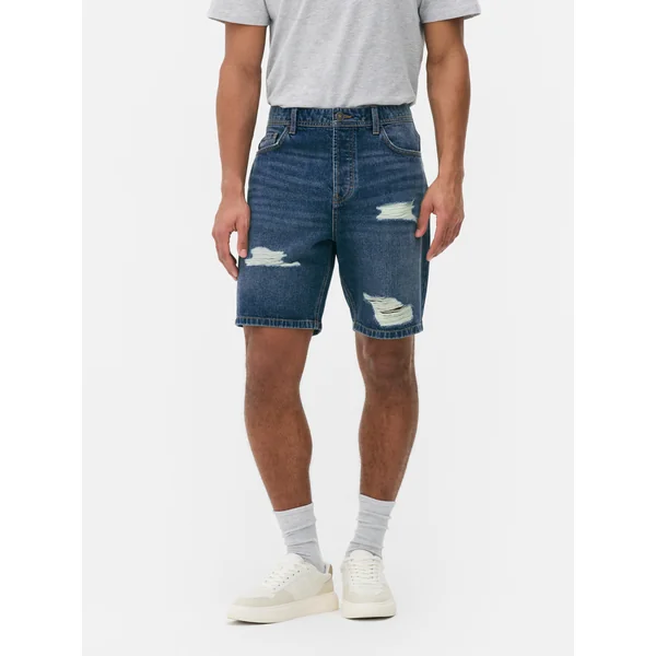Ripped Denim Shorts - Dark Blue