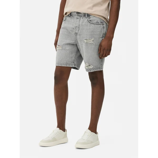 Ripped Denim Shorts - Gray