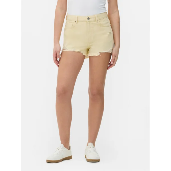 Ripped Denim Shorts - Lemon