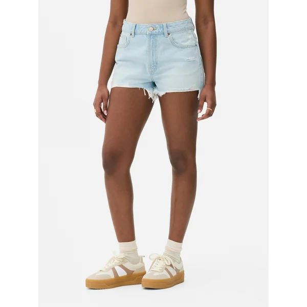 Ripped Denim Shorts - Light Blue