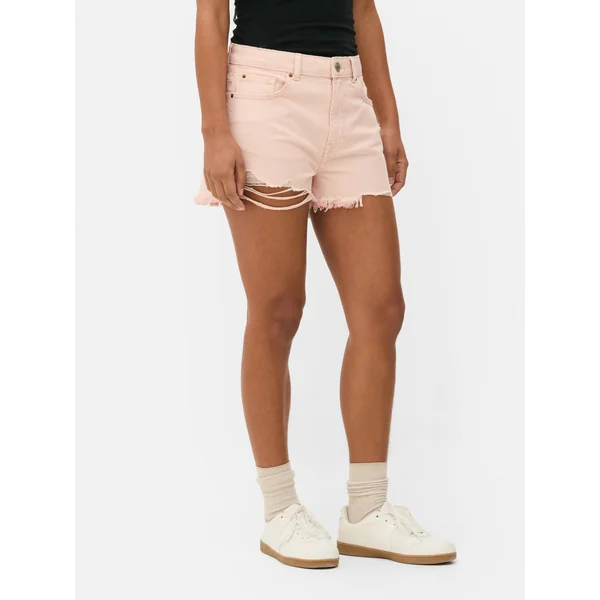 Ripped Denim Shorts - Pink